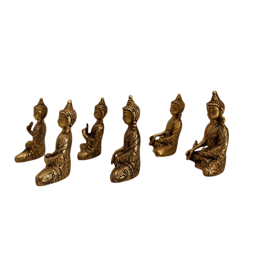 Set of 6 Handcrafted Brass Buddha Idols - Various Mudras for Zen Decor   Brass Artwork