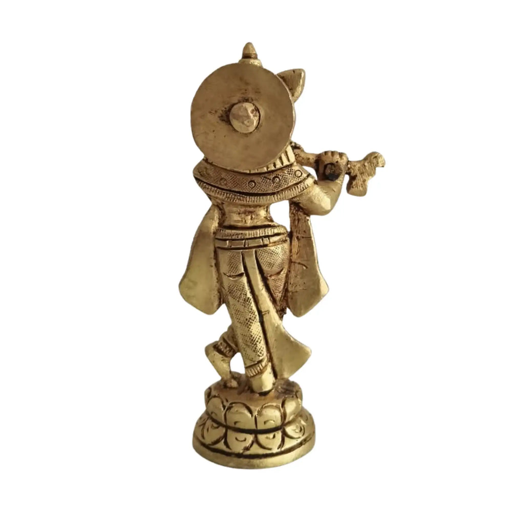 Golden Brass Lord Krishna Idol Flute Player (Krishna Murti)   Brass Ware