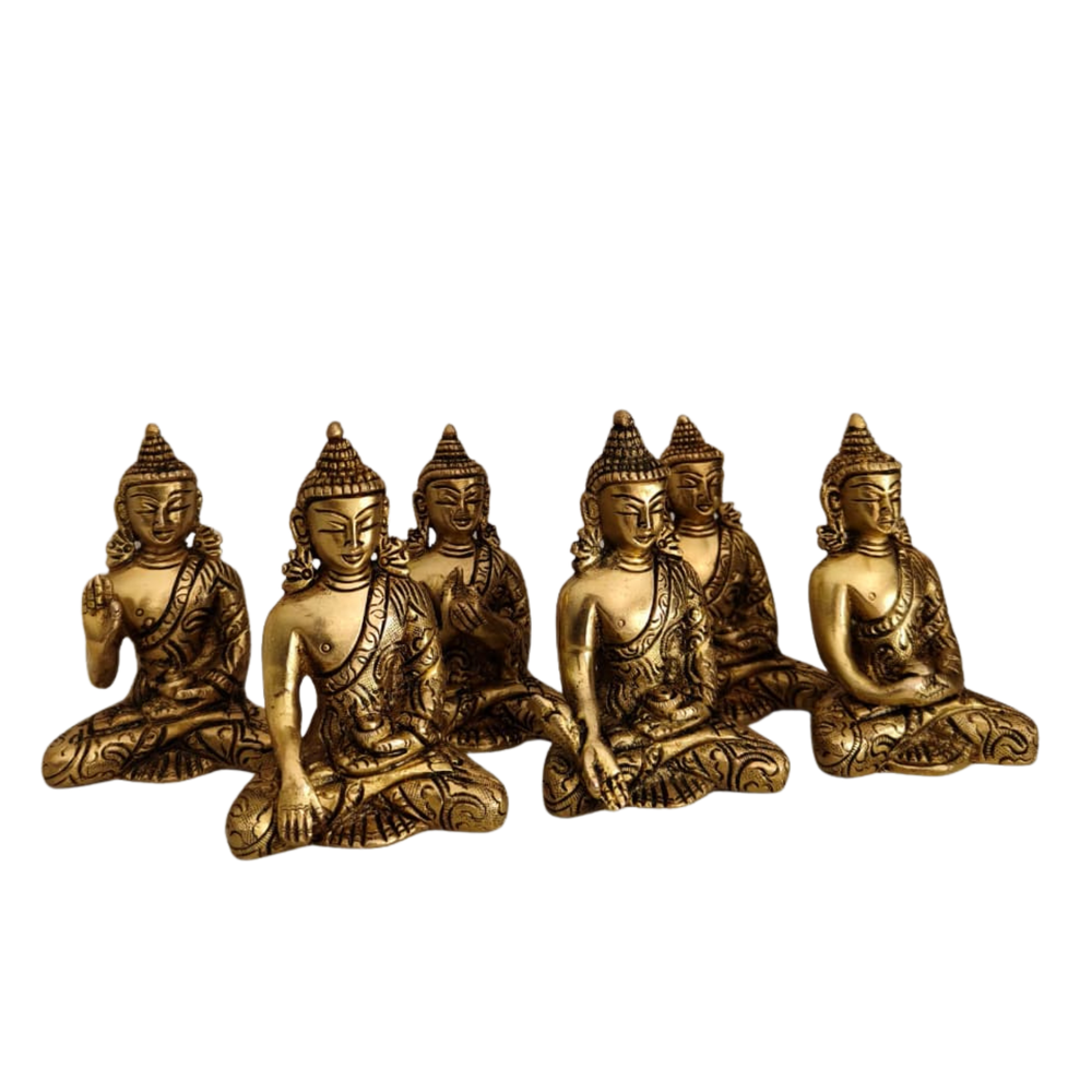 Set of 6 Handcrafted Brass Buddha Idols - Various Mudras for Zen Decor   Brass Artwork