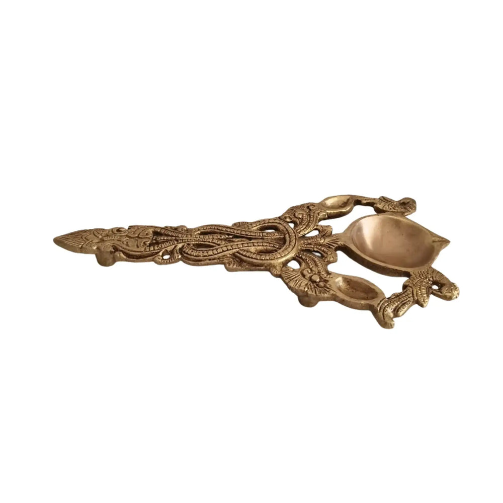 Brass Harathi with Deepam Holder – Traditional Aarti & Pooja Oil Lamp   Brass Ware