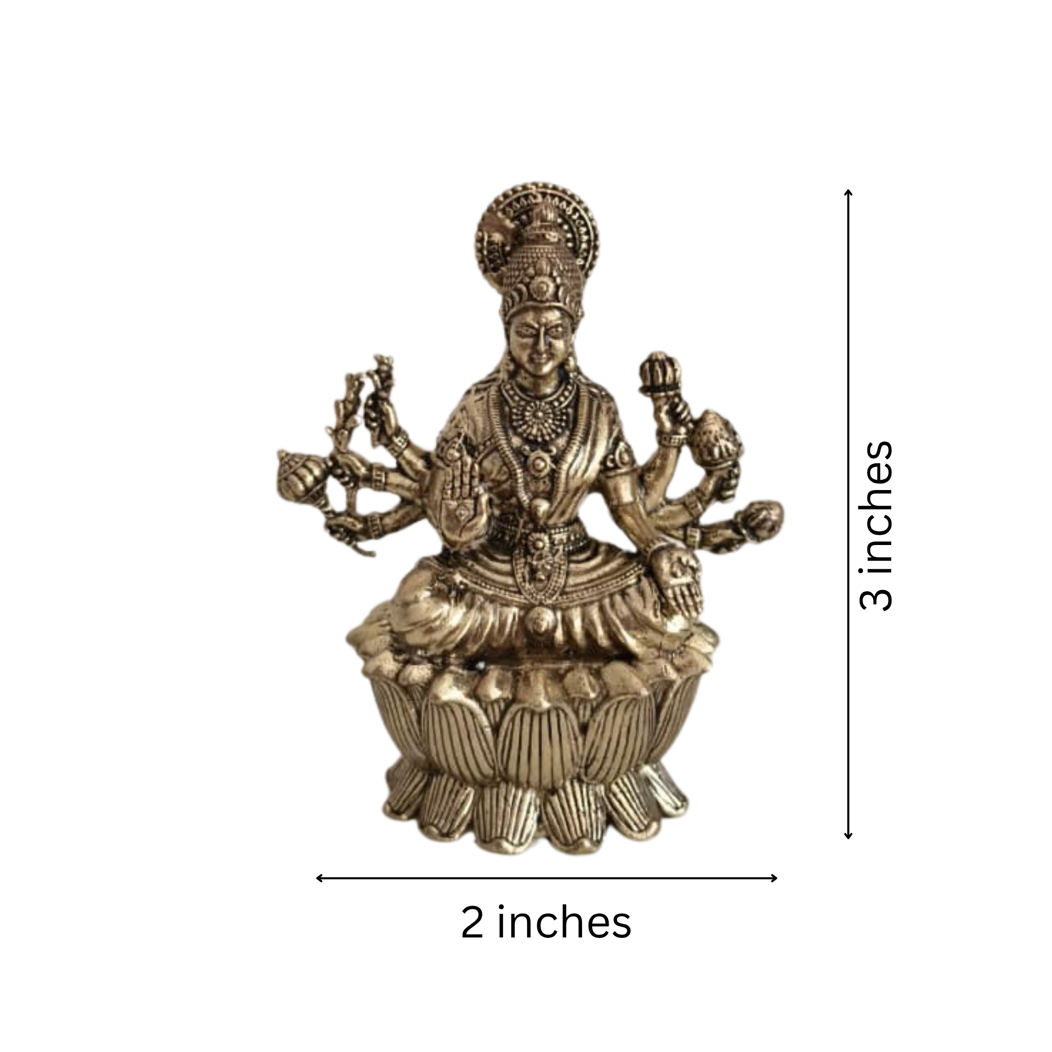 Brass Ashta Lakshmi Idol Seated on Lotus - Eight-Armed Goddess