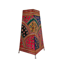 Hand-Painted Indian Leather Puppetry Lamp with Intricate Paisley and Floral Designs