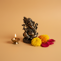Brass Pagdi Ganesha Statue - Seated Lord Ganpati with Traditional Turban   Brass Artwork