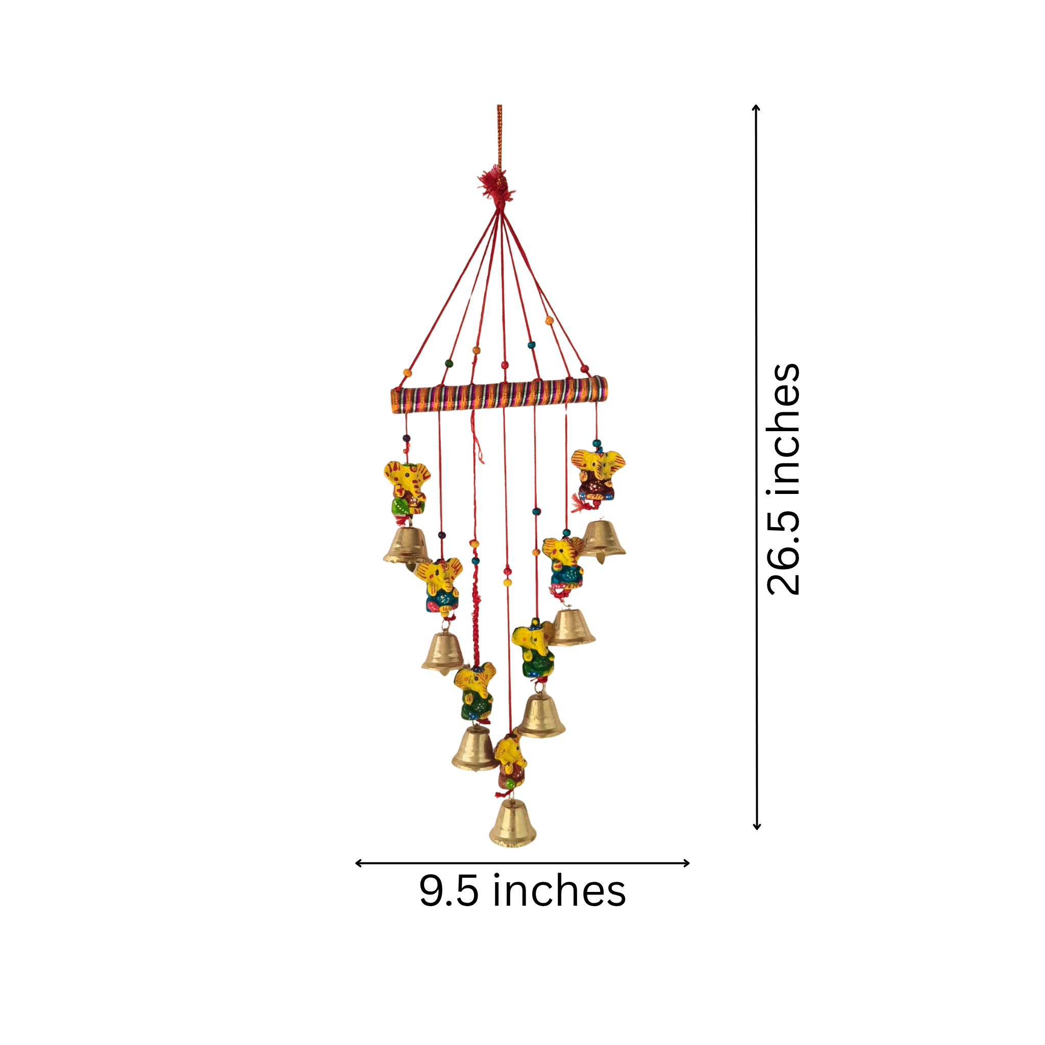 Hand-Painted Lord Ganesha and Golden Bell Wind Chime