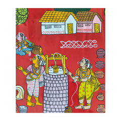 Hand-Painted Village Well & Daily Life Cheriyal Painting   Cheriyala Painting