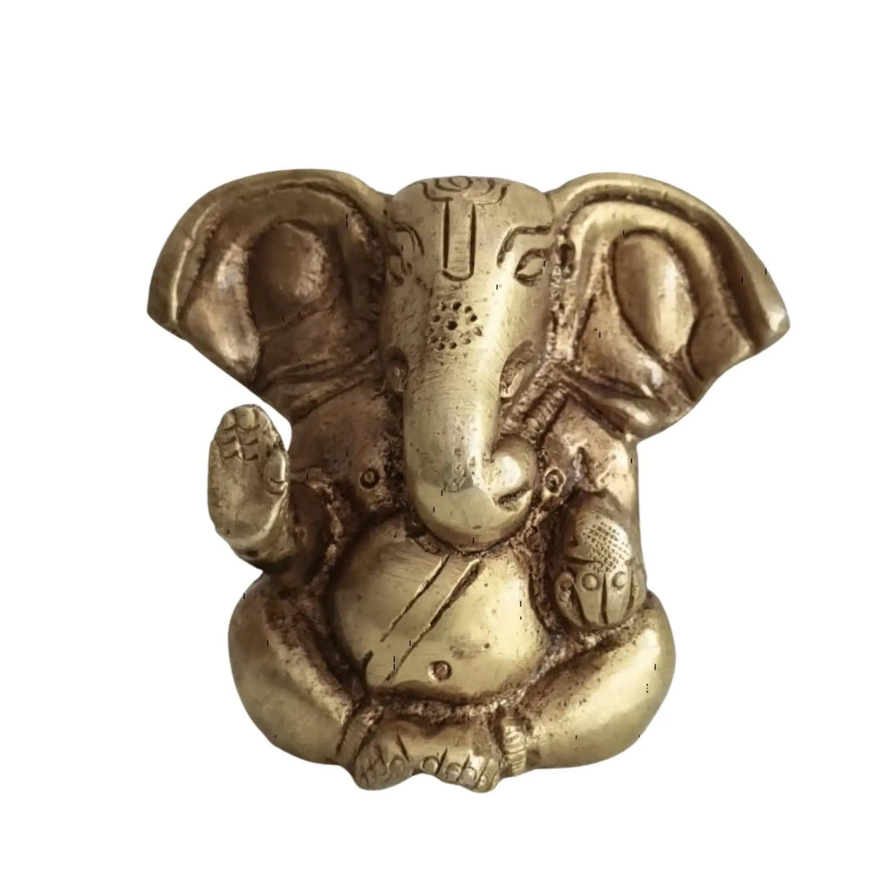 Golden Brass Sitting Lord Ganesha Idol - Prosperity Murti   Brass Ware