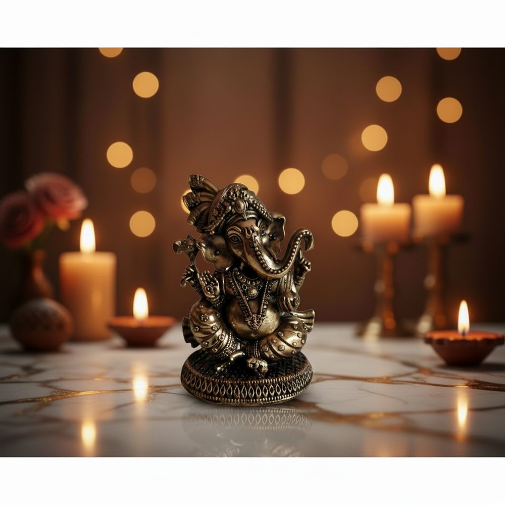 Brass Pagdi Ganesha Statue - Seated Lord Ganpati with Traditional Turban   Brass Artwork