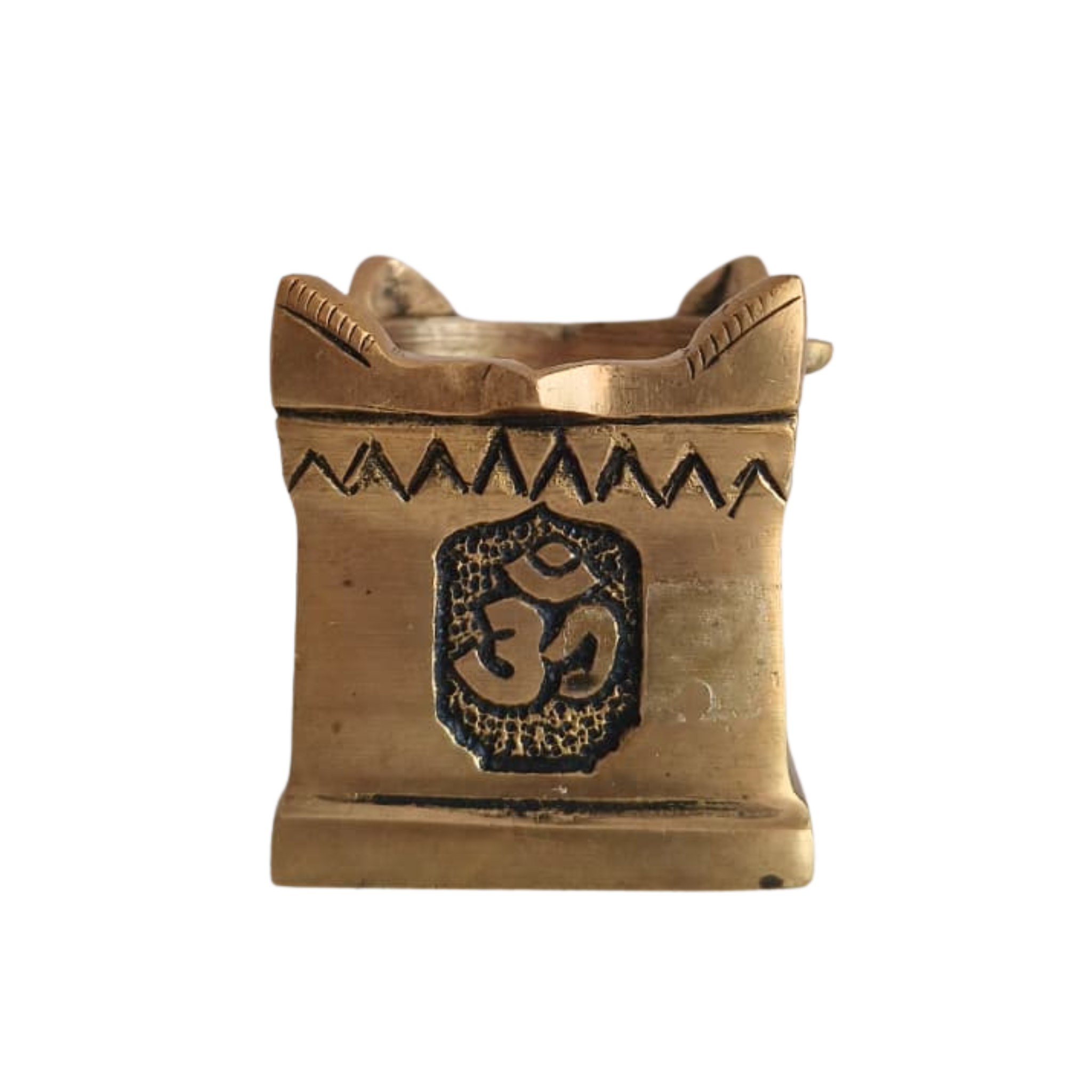 Brass Multi-Wick Oil Lamp (Panch Aarti Diya) with Om Symbols