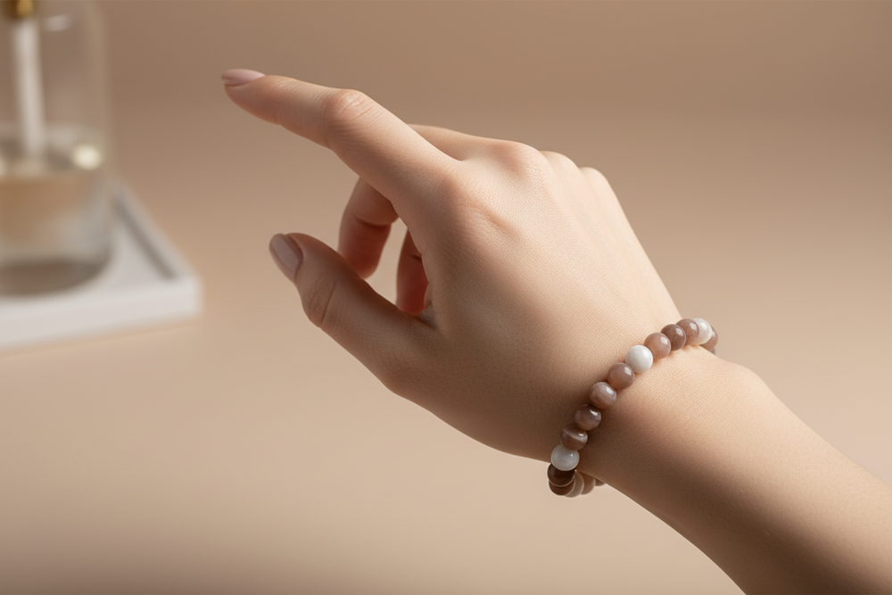 Peach & White Natural Crystal Bead Bracelet | Rose quartz   Fashion