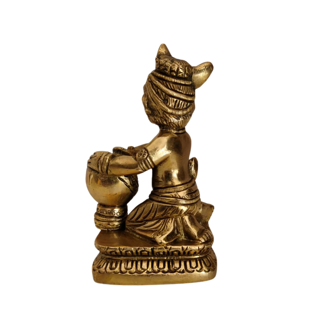 Brass Butter Krishna Idol (Makhan Chor) for Home & Pooja Decor   Brass Artwork