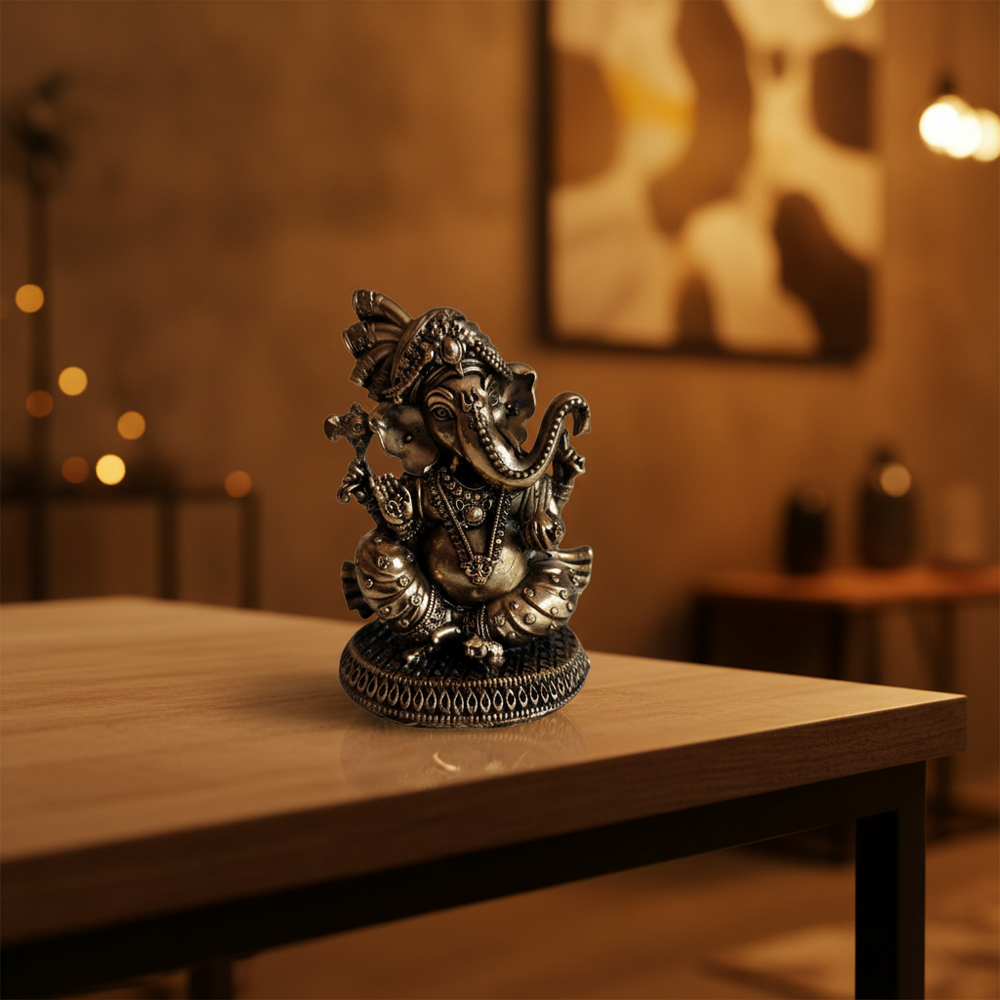Brass Pagdi Ganesha Statue - Seated Lord Ganpati with Traditional Turban   Brass Artwork