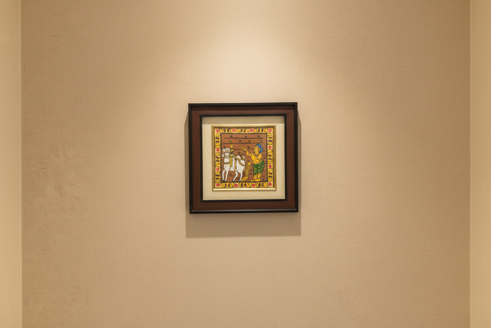 Traditional Farmer Plowing the Field - Cheriyal Folk Art Painting   Cheriyala Painting