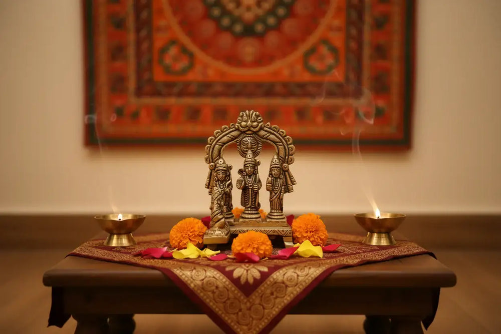 Brass Ram Darbar Idol with Hanuman for Pooja & Home Decor   Brass Ware