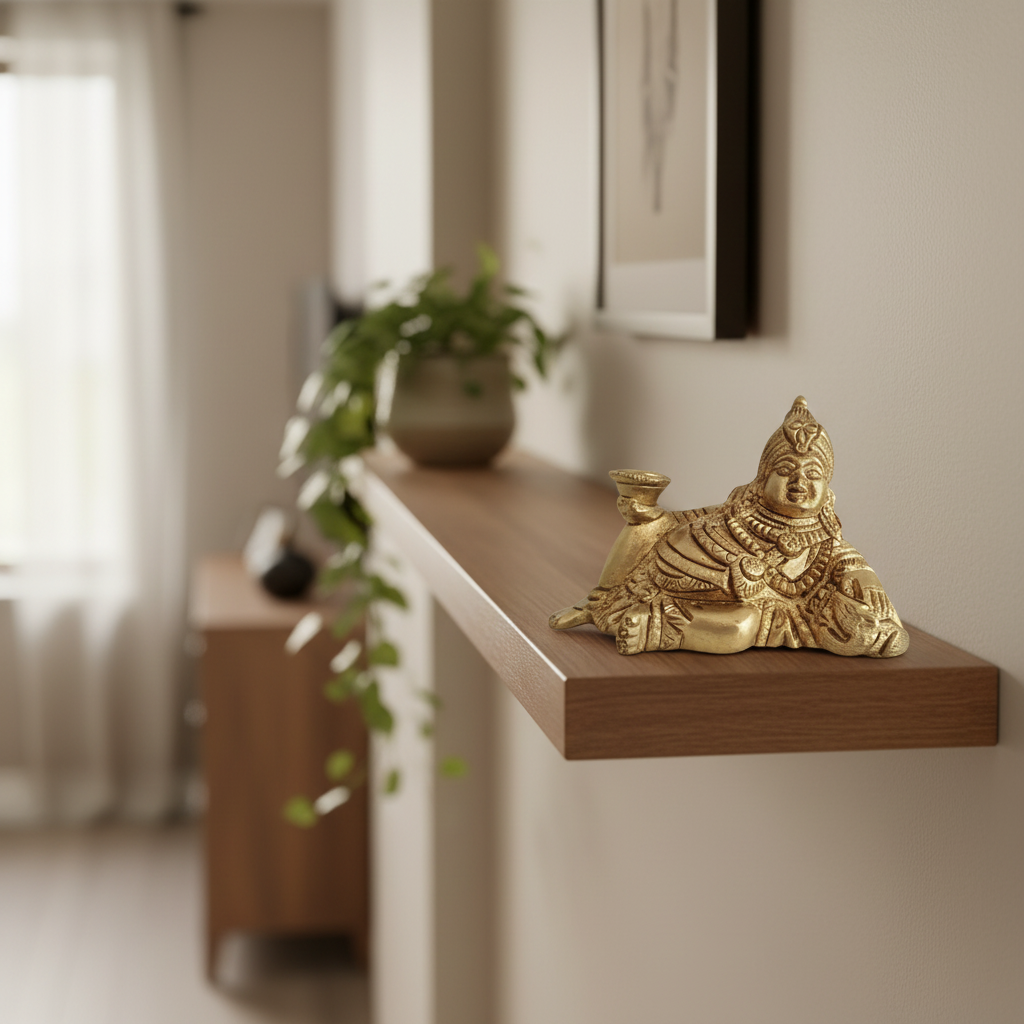 Brass Lord Kubera Reclining Idol - Hindu God of Wealth & Prosperity