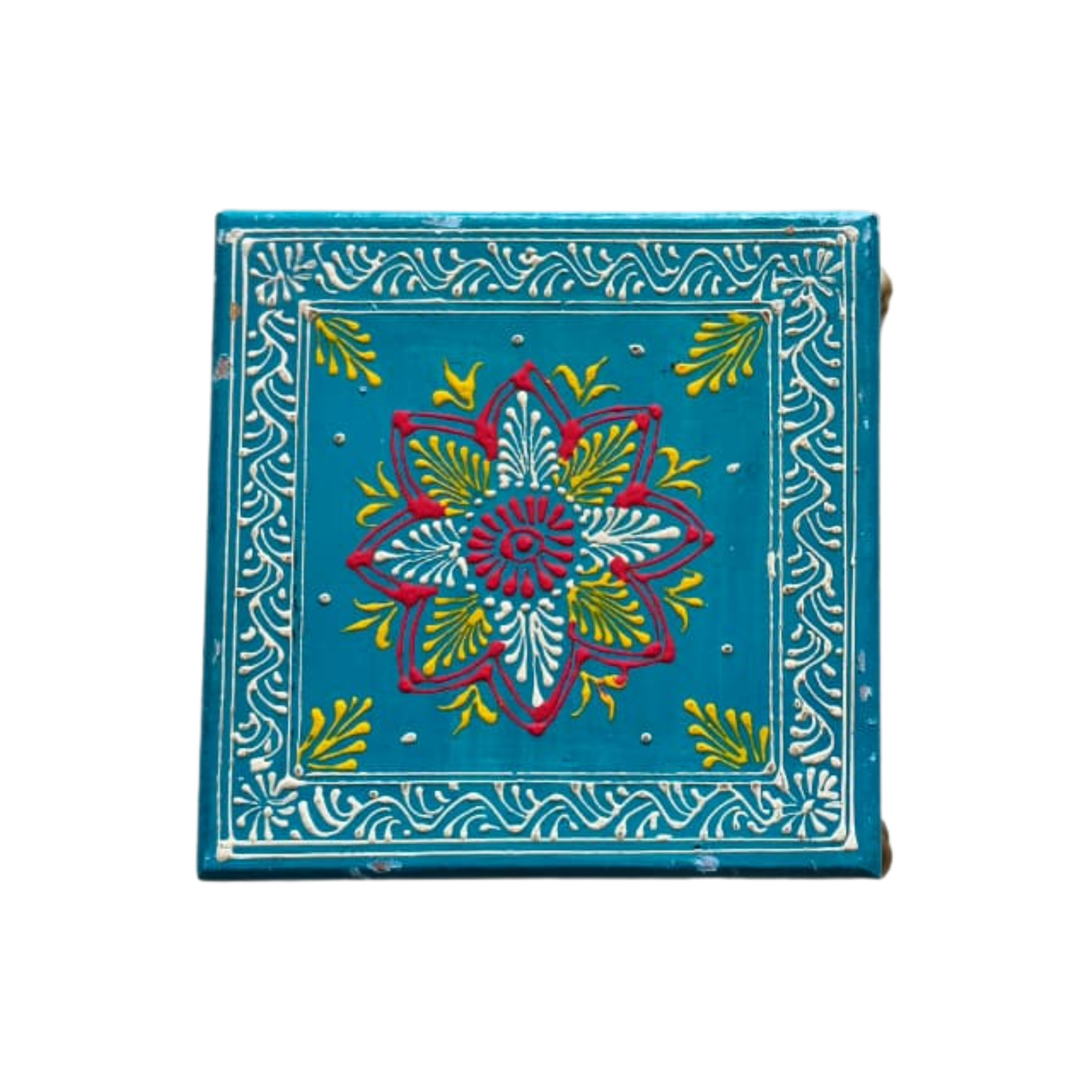 Hand-Painted Wooden Pooja Stool (Chowki) with Traditional Design
