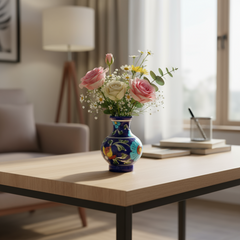 Artisan Blue Pottery Miniature Vase | Hand-Painted Floral Decor