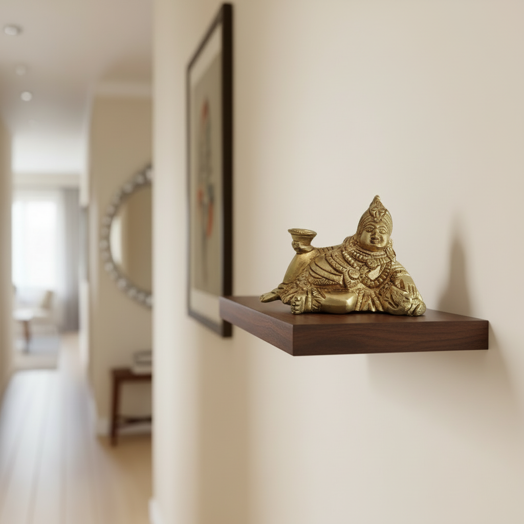 Brass Lord Kubera Reclining Idol - Hindu God of Wealth & Prosperity