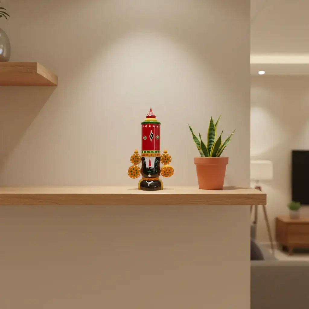 Hand-Painted Wooden Tirupati Balaji Idol - Traditional Decor   Etikoppaka Lacquerware