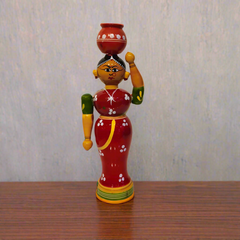Vibrant Red Etikoppaka Doll with Pot - Non-Toxic Traditional Toy Art