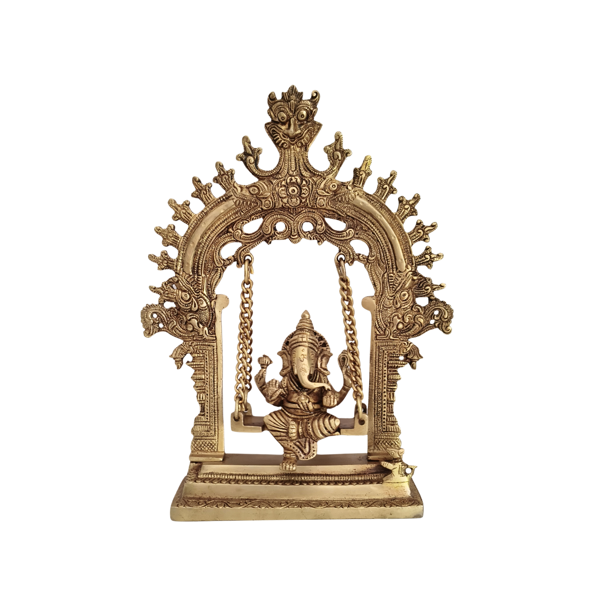 Unique Brass Lord Ganesha on Swing (Jhula): Idol of Joy, Playfulness, and Auspiciousness