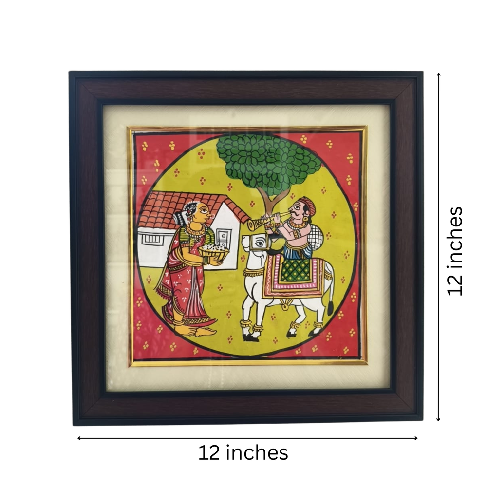 Village Woman Offering Food Scene - Cheriyal Folk Painting   Cheriyala Painting