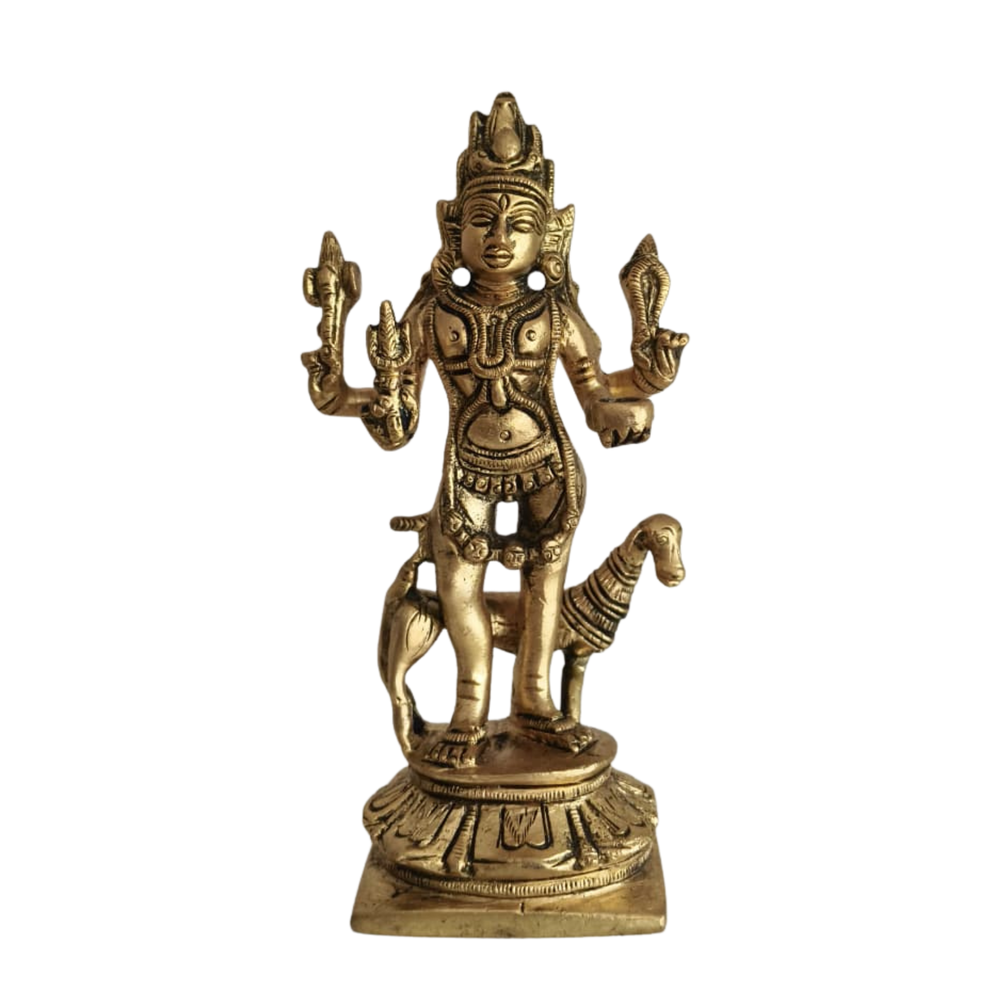 Powerful Brass Kala Bhairava Idol with Dog - Protector Deity Sculpture