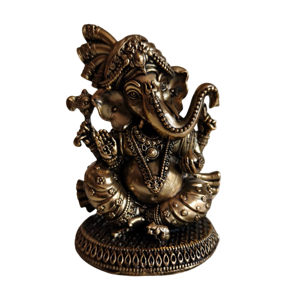 Brass Pagdi Ganesha Statue - Seated Lord Ganpati with Traditional Turban   Brass Artwork