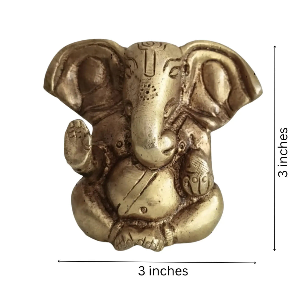 Golden Brass Sitting Lord Ganesha Idol - Prosperity Murti   Brass Ware