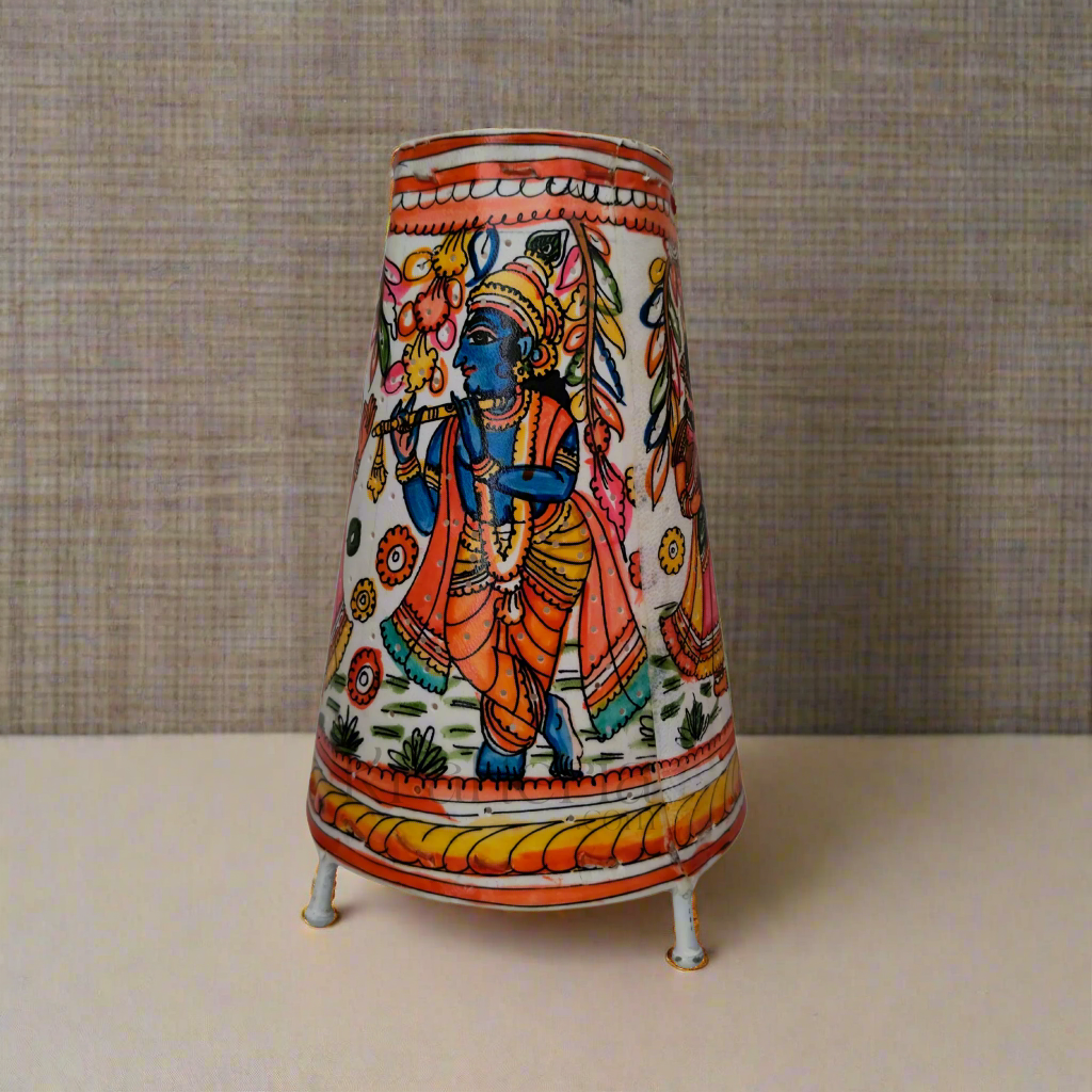 Handcrafted Leather Puppetry Divine Radha Krishna Theme | Bed Lamp