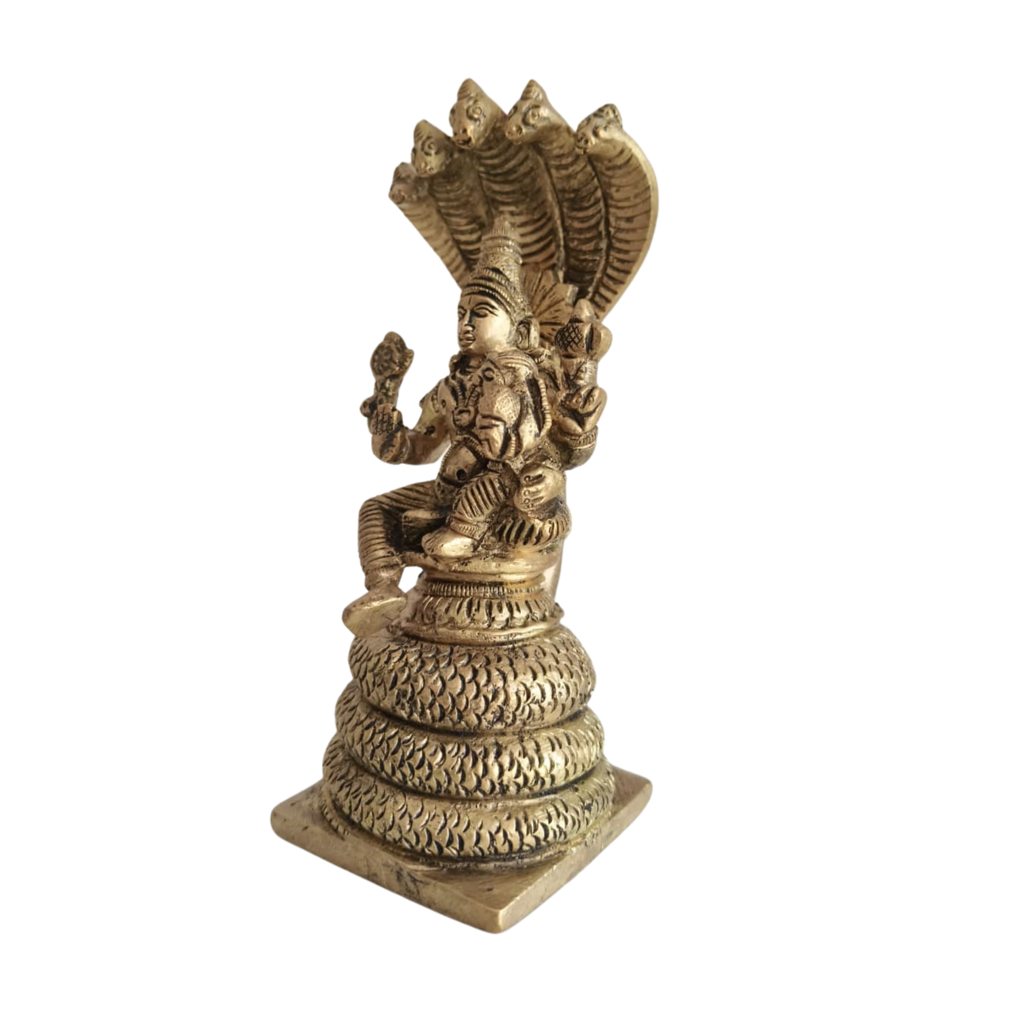 Seated Brass Vishnu and Lakshmi on Sheshnag Idol