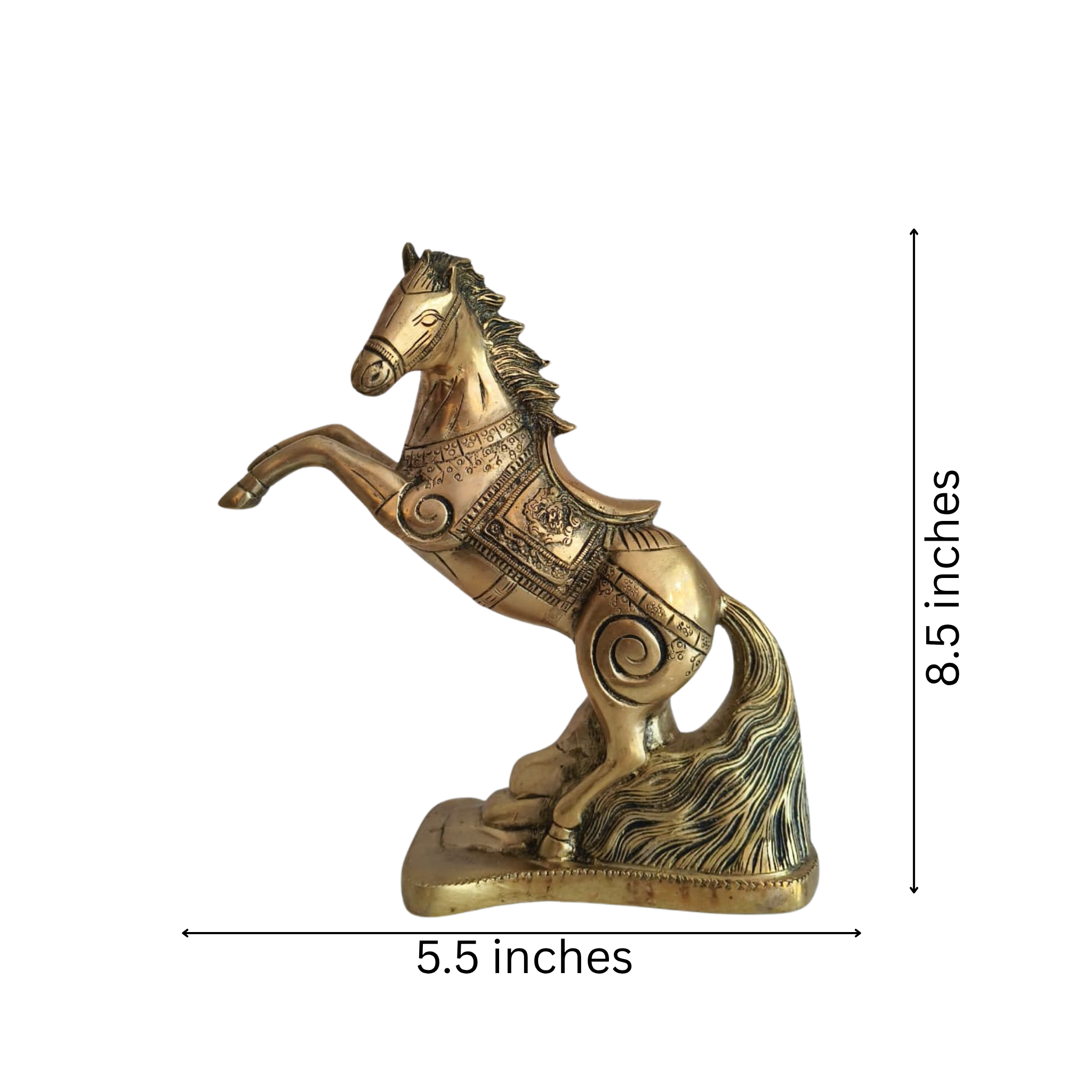 Galloping Brass Horse Statue | Ornate Handcrafted Rearing Horse Sculpture