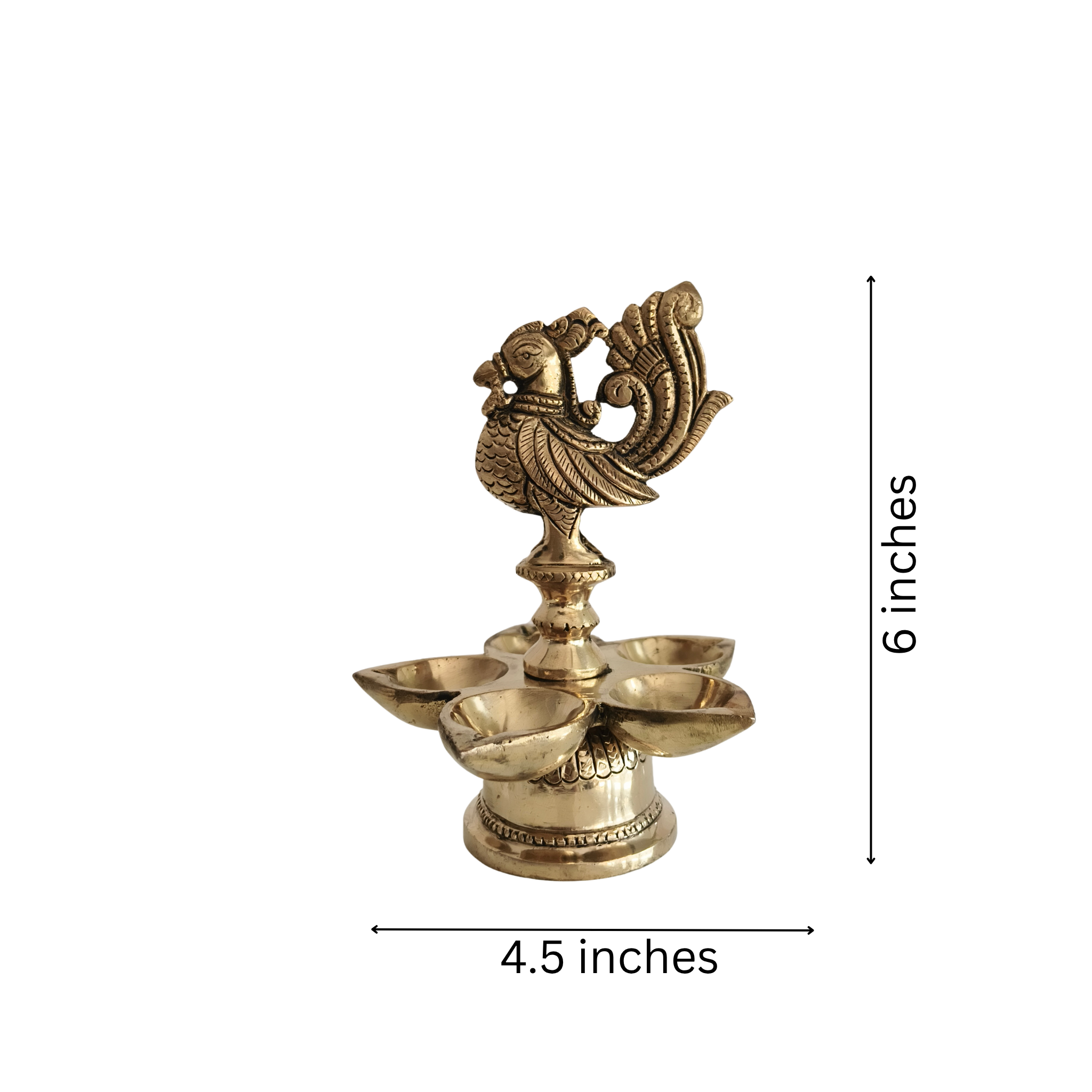 Brass Pancha Mukhi Peacock Diya - Five-Wick Traditional Oil Lamp