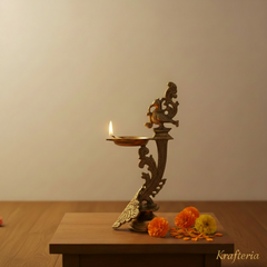 Traditional Hanging Peacock Oil Lamp for Home Temple & Festive Decor   Brass Artwork