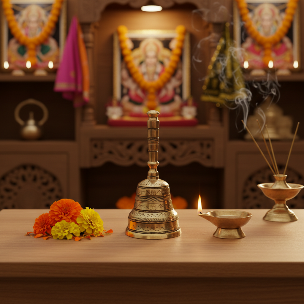 Traditional Handcrafted Brass Puja Bell (Ghanta) with Engraved Detailing