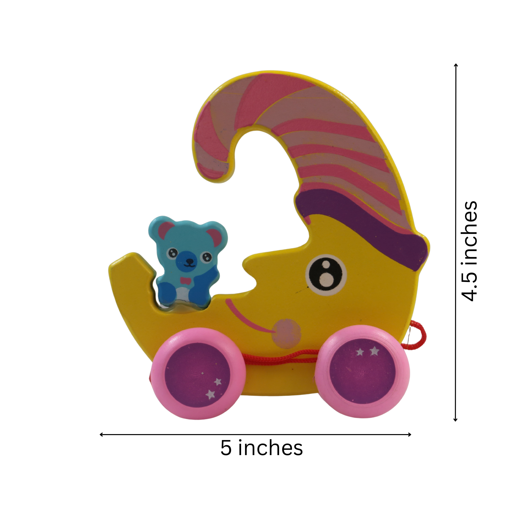 Sustainable Channapatna wooden pulling toy with bright colours