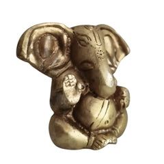 Golden Brass Sitting Lord Ganesha Idol - Prosperity Murti   Brass Ware