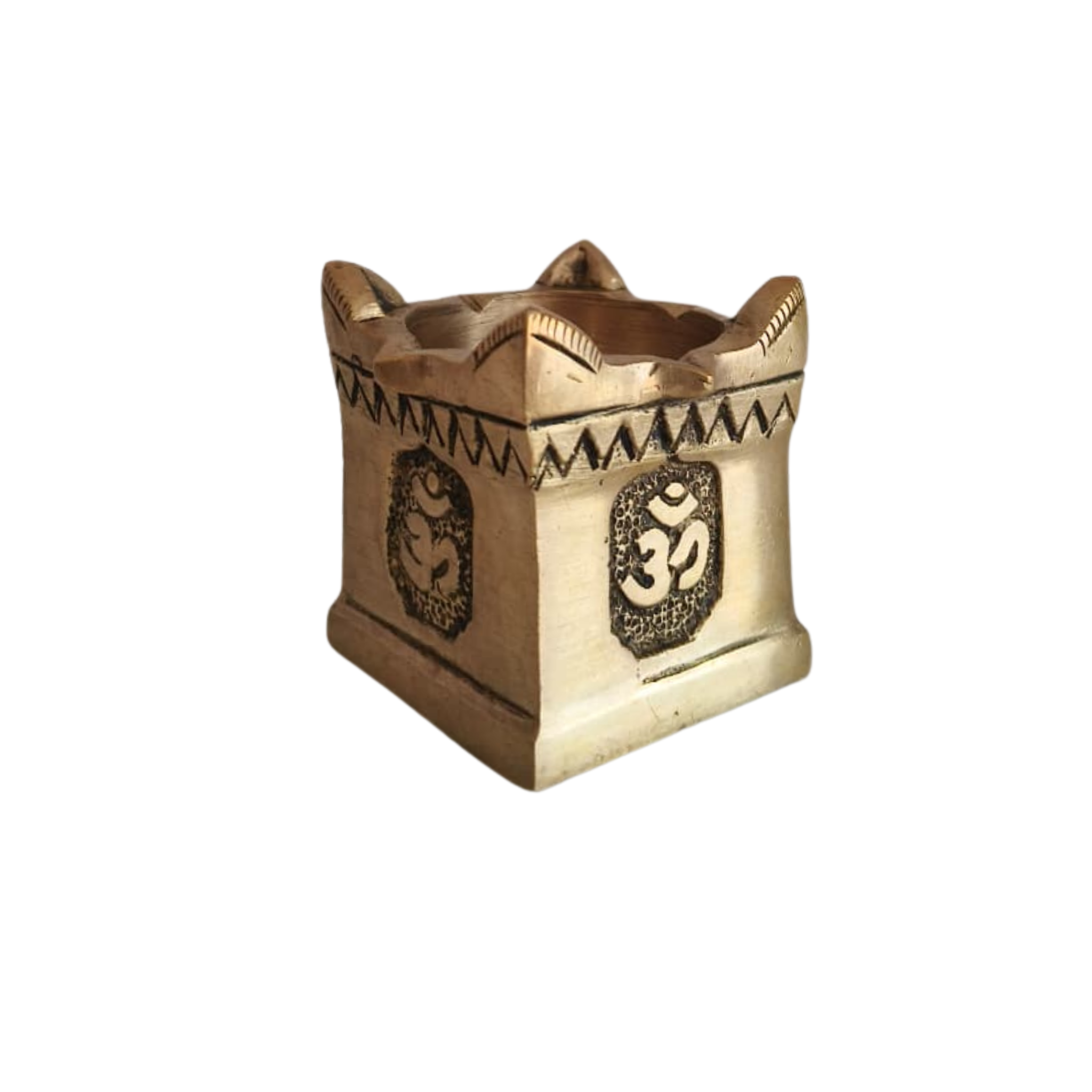 Brass Multi-Wick Oil Lamp (Panch Aarti Diya) with Om Symbols