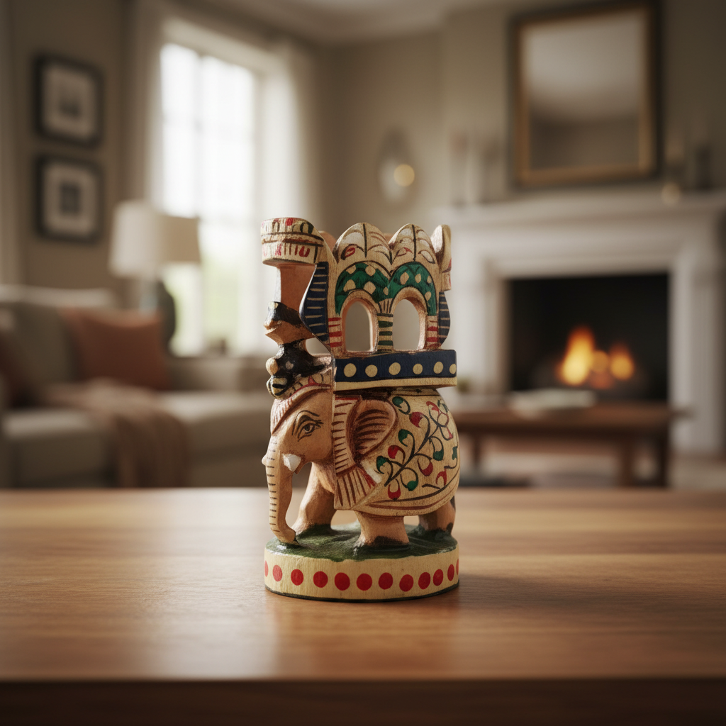 Handprinted Ambari Elephant | Decorative Miniature Figurine