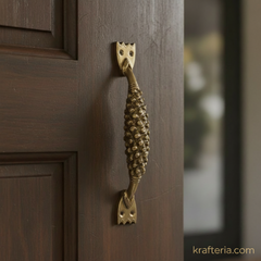 Antique Brass Textured Door Handle – Handcrafted Decorative Pull Handle   Brass Artwork