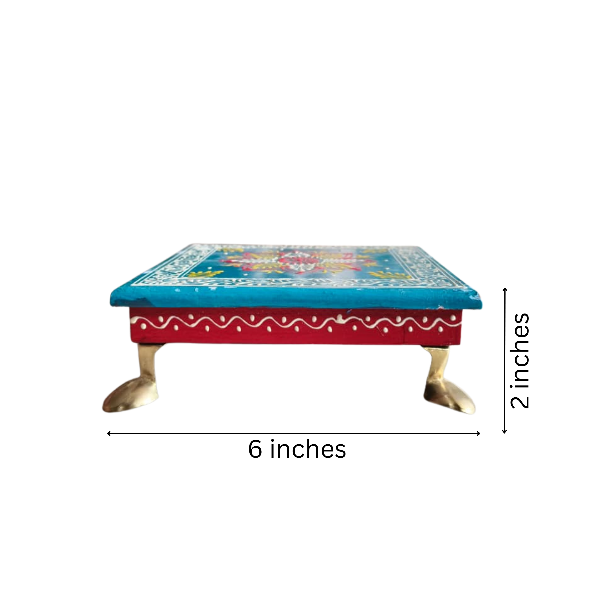 Hand-Painted Wooden Pooja Stool (Chowki) with Traditional Design