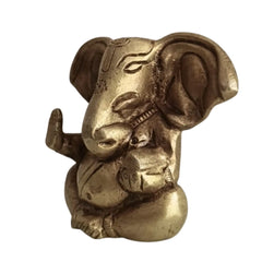 Golden Brass Sitting Lord Ganesha Idol - Prosperity Murti   Brass Ware