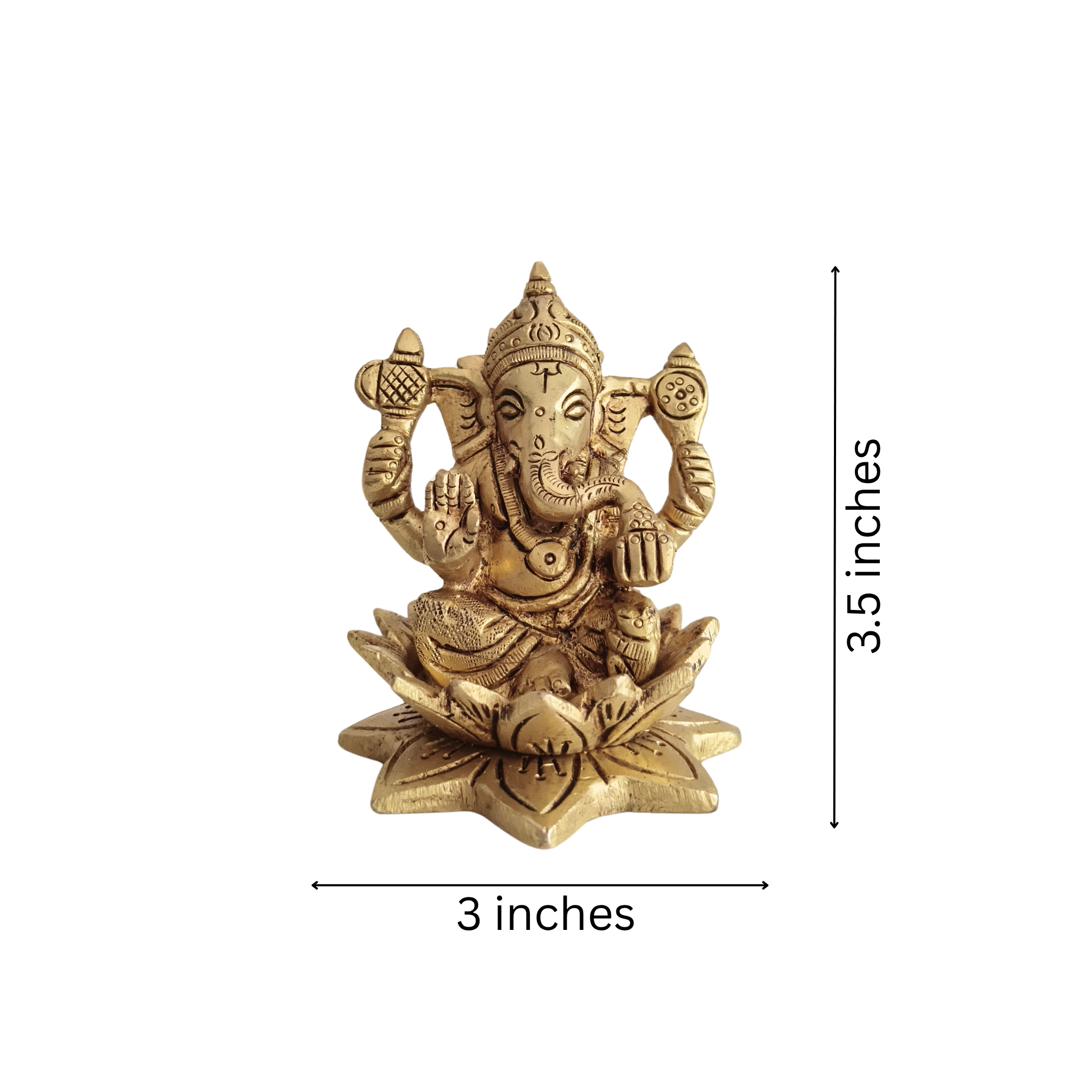 Golden Brass Lord Ganesha Idol Seated on a Lotus
