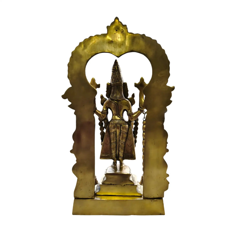 Antique Brass Lord Venkateswara Idol – Tirupati Balaji Statue with Arch for Home Temple   Brass Ware