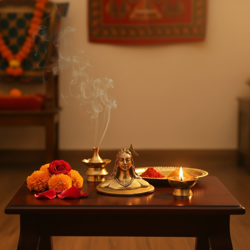 Brass Adiyogi Idol - Lord Shiva as the First Yogi and Source of Yoga