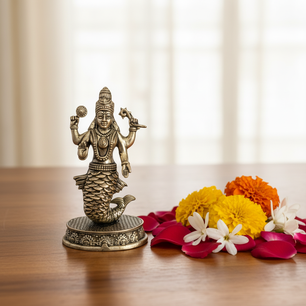 Brass Idol of Lord Matsya (The Fish Avatar of Lord Vishnu)