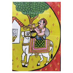 Village Woman Offering Food Scene - Cheriyal Folk Painting   Cheriyala Painting