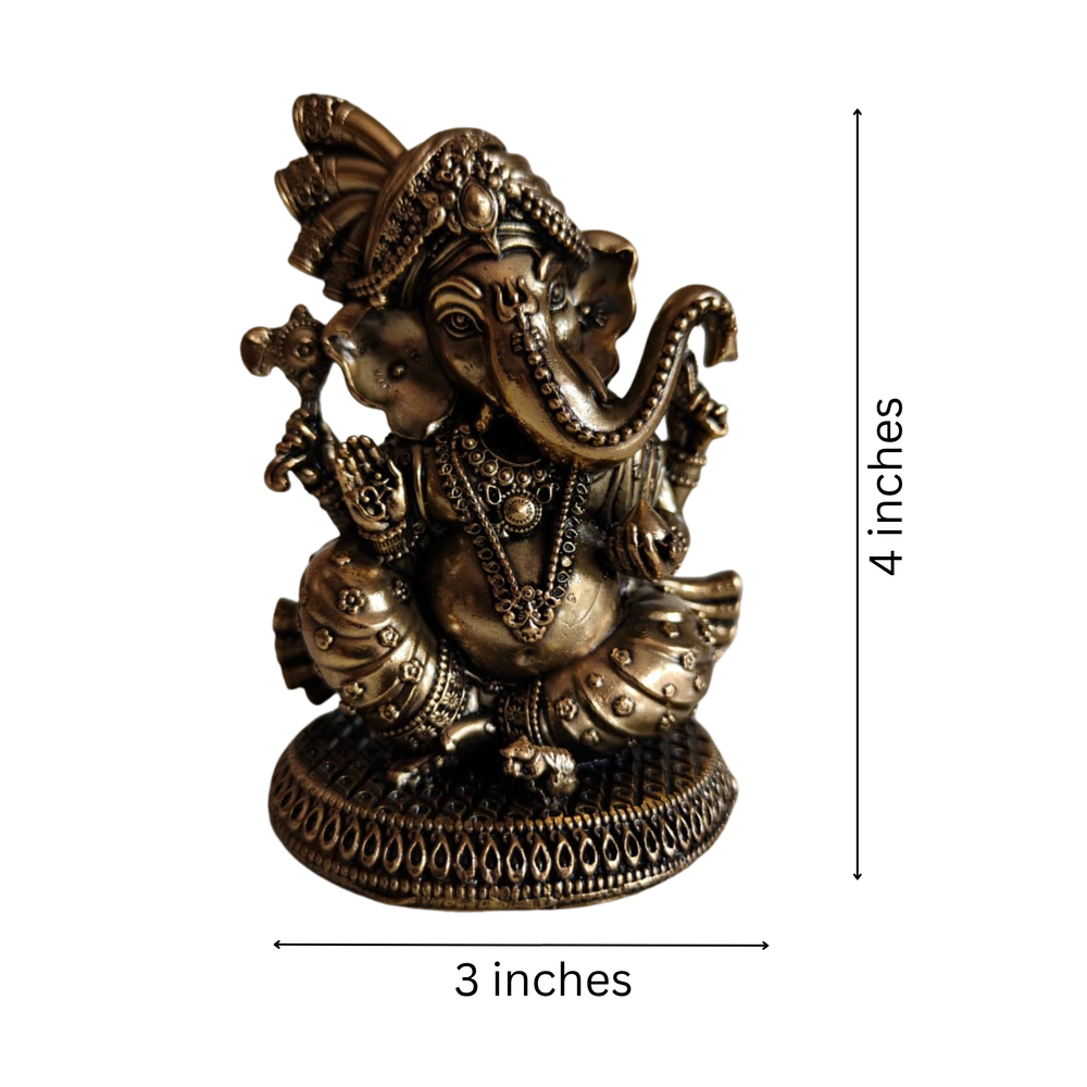Brass Pagdi Ganesha Statue - Seated Lord Ganpati with Traditional Turban   Brass Artwork