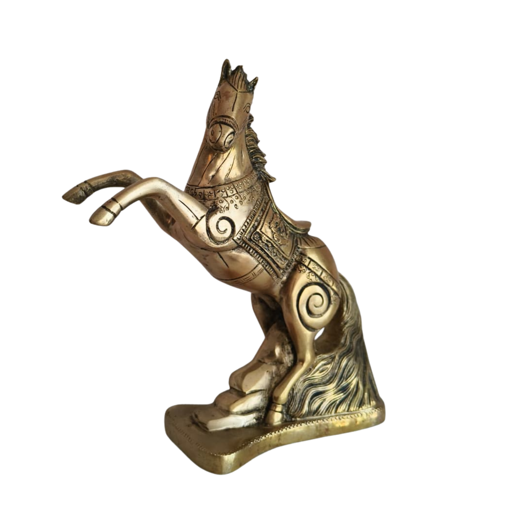 Galloping Brass Horse Statue | Ornate Handcrafted Rearing Horse Sculpture