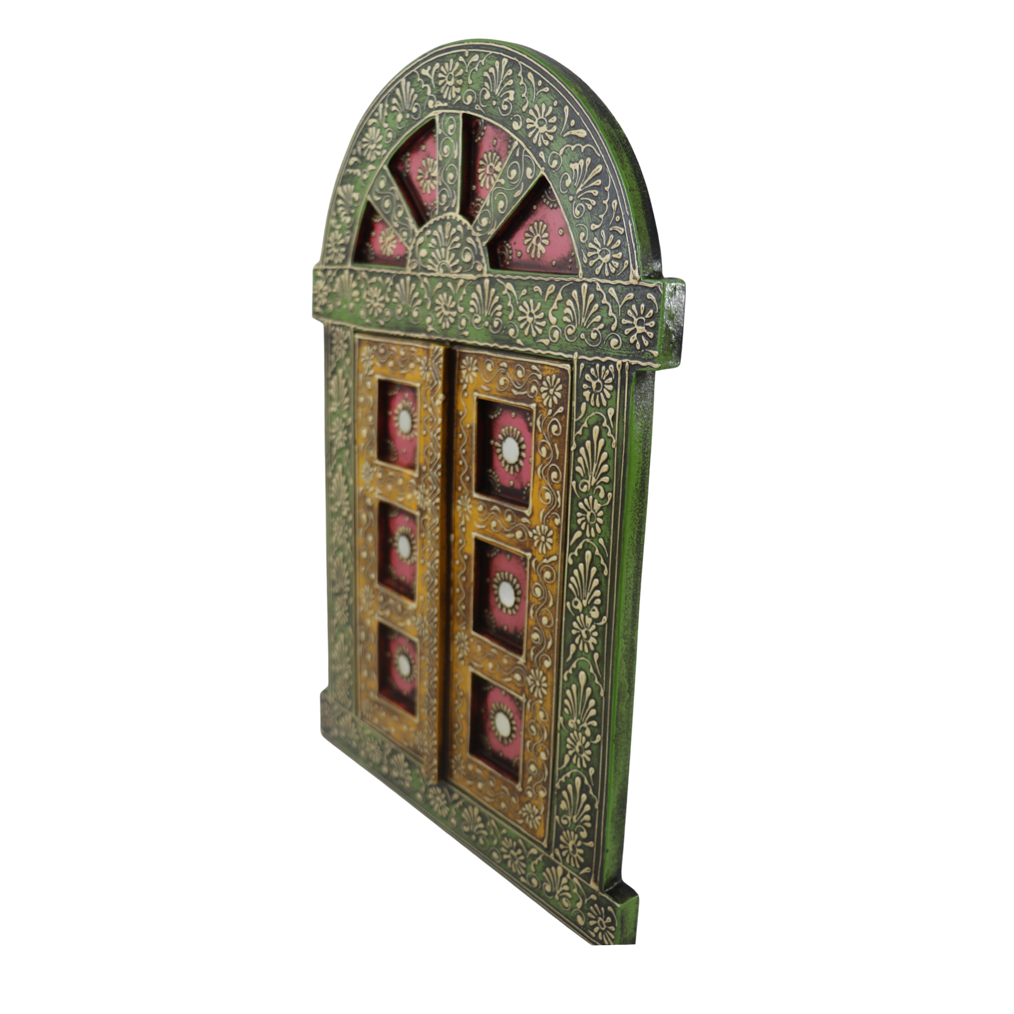 Hand-Painted Wooden Jharokha Door Frame – Traditional Wall Decor