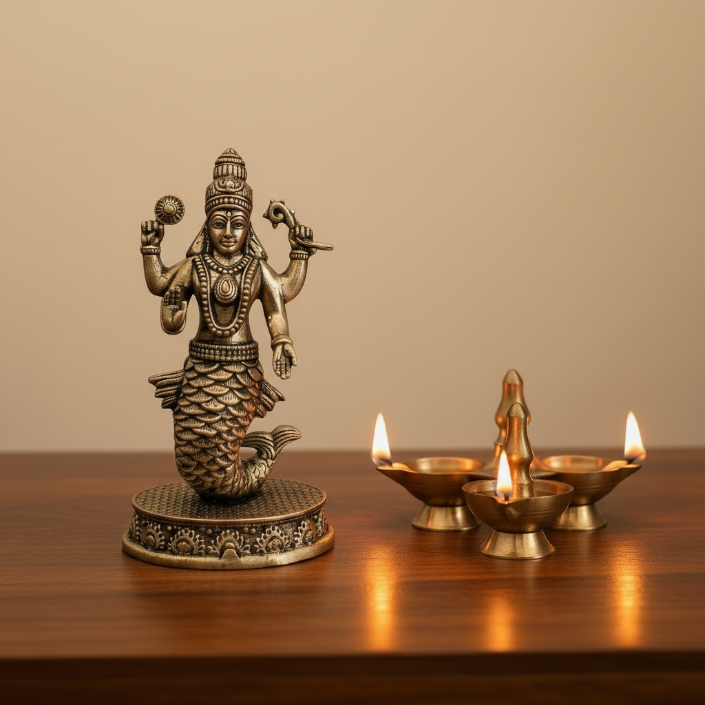 Brass Idol of Lord Matsya (The Fish Avatar of Lord Vishnu)